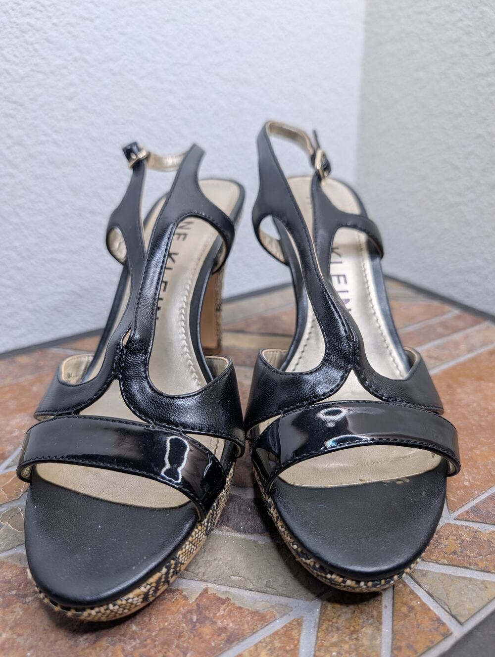 Anne Klein Women's Black Slingback Sandals Woven Heel 7 Chic Elegant Minimalist